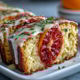 Fresh blood orange slices and powdered sugar garnish this moist Heavenly Blood Orange Yogurt Cake, ideal for a bright dessert platter.