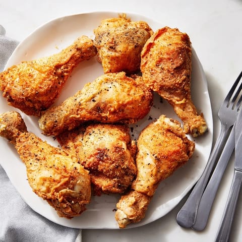 Freshly fried chicken pieces garnished with parsley, paired with mashed potatoes and a drizzle of hot sauce for Southern-style comfort.