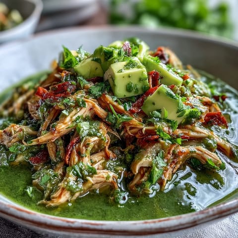 A steaming bowl of Chicken Chili Verde with tender meat and charred tomatillo-pepper sauce, ready to serve with warm corn tortillas.