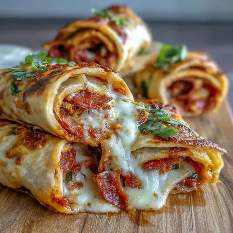 Sliced Tortilla Pizza Rolls on a wooden platter, served with a small bowl of marinara for dipping.