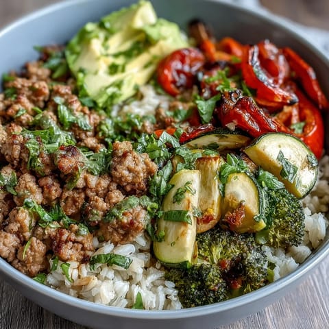 Savory Ground Turkey Bowl garnished with lime wedges and fresh parsley for color.