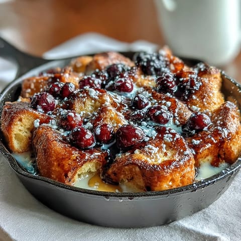 Golden Blueberry Pancake Casserole baked to perfection with juicy berries and a golden crust, ideal for a hearty weekend brunch.  