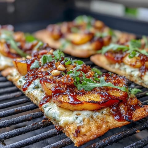 BBQ Peach Brie Flatbread Grill