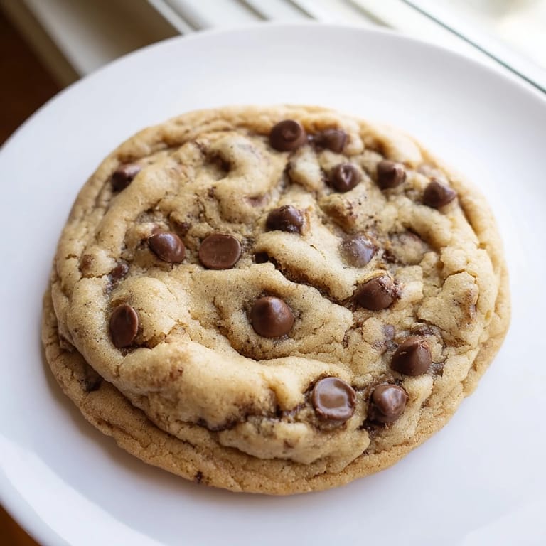 Stack of warm Chocolate Chip Cookies shows gooey, melted semi-sweet chocolate chips on a rustic wooden table.