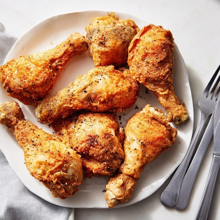 Freshly fried chicken pieces garnished with parsley, paired with mashed potatoes and a drizzle of hot sauce for Southern-style comfort.