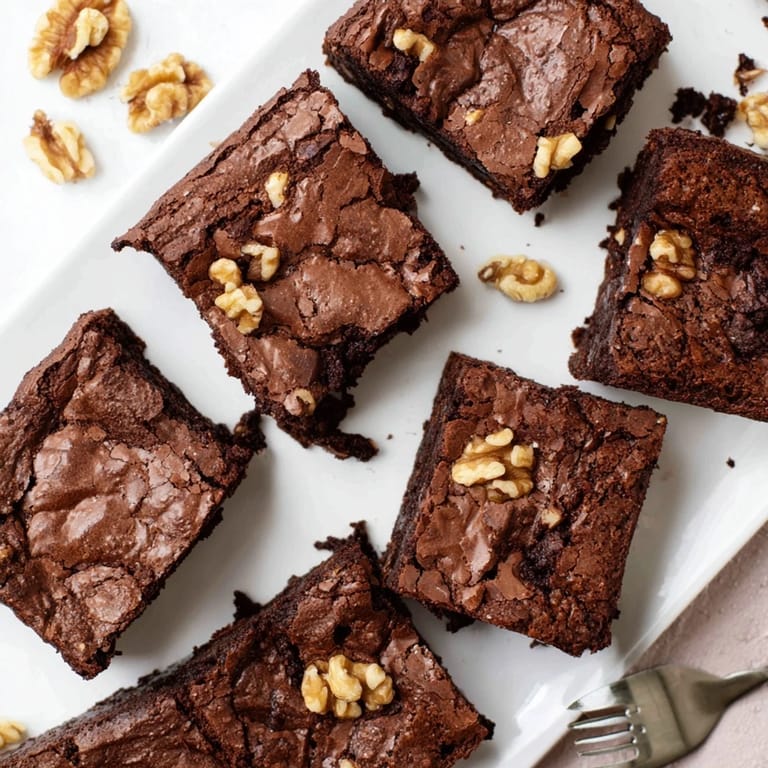 Warm brownies are served à la mode with a scoop of vanilla ice cream melting on top.