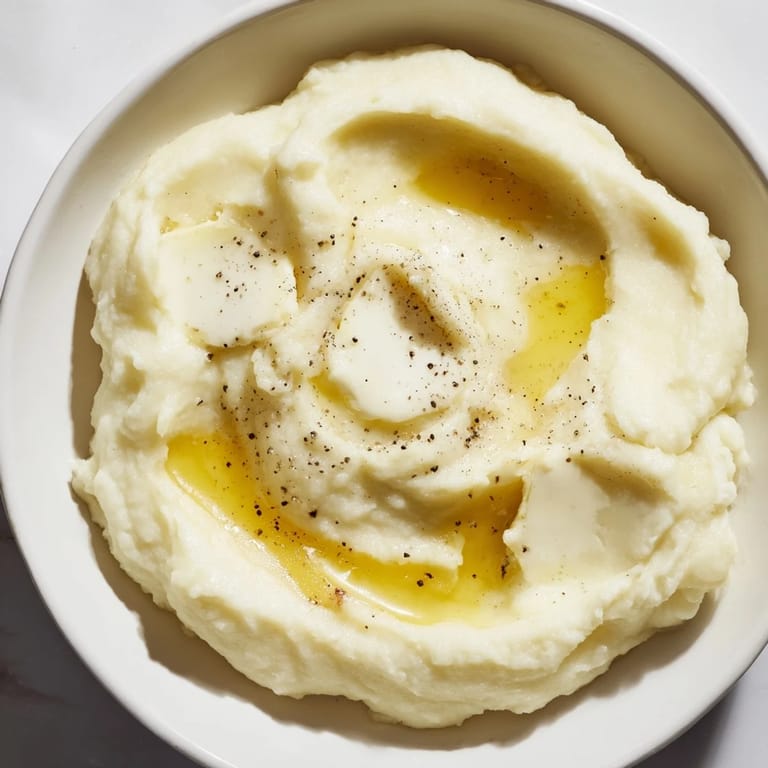 Smooth, buttery Mashed Potatoes with a drizzle of warm milk, perfect alongside a holiday roast.