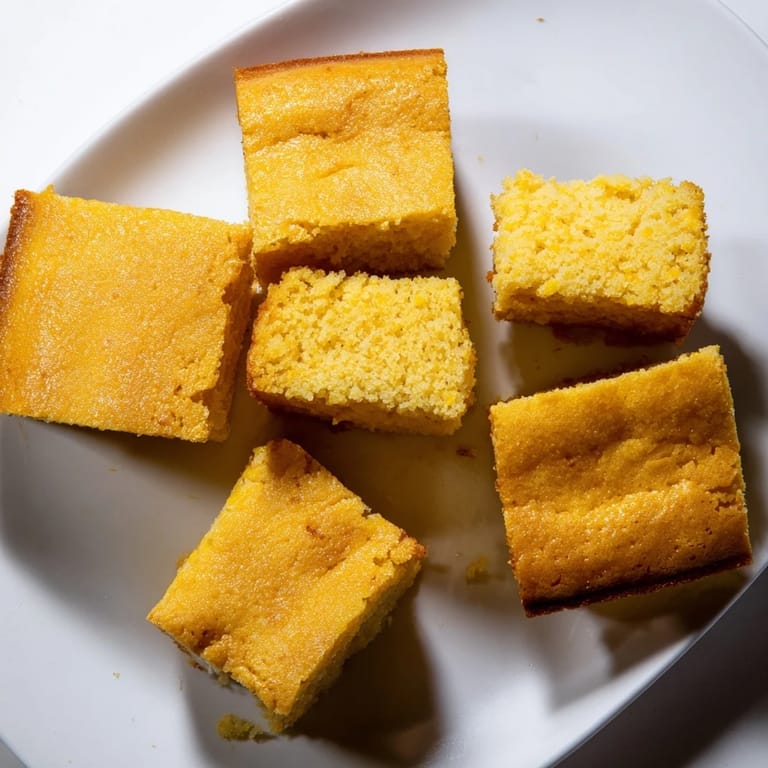 A moist slice of Cornbread with a tender crumb, drizzled with honey for a sweet finish.