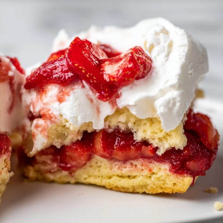 Juicy sliced strawberries macerated with sugar and lemon juice, glistening in a bowl for Strawberry Shortcake.