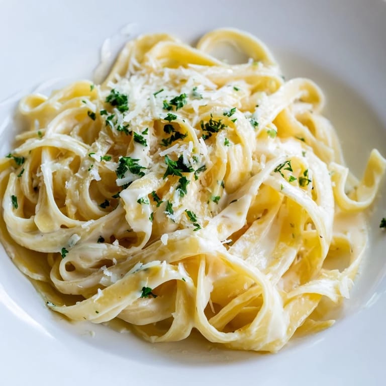 Homemade roasted garlic cream pasta with golden, caramelized garlic cloves and freshly grated Parmesan cheese.