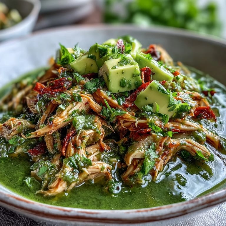 A steaming bowl of Chicken Chili Verde with tender meat and charred tomatillo-pepper sauce, ready to serve with warm corn tortillas.