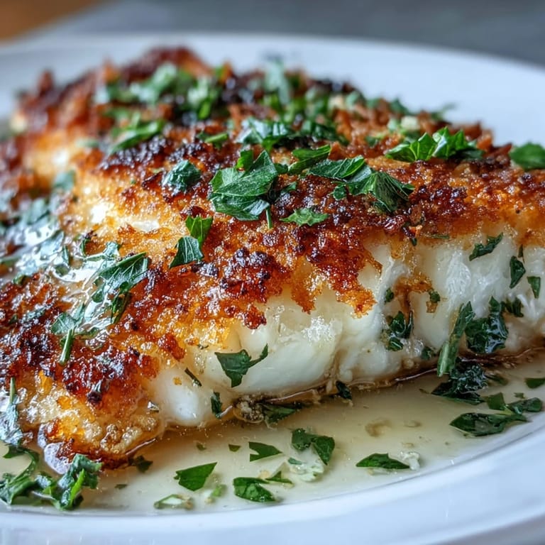 A close-up of flounder meunière, its crispy edges glistening with nutty butter sauce.
