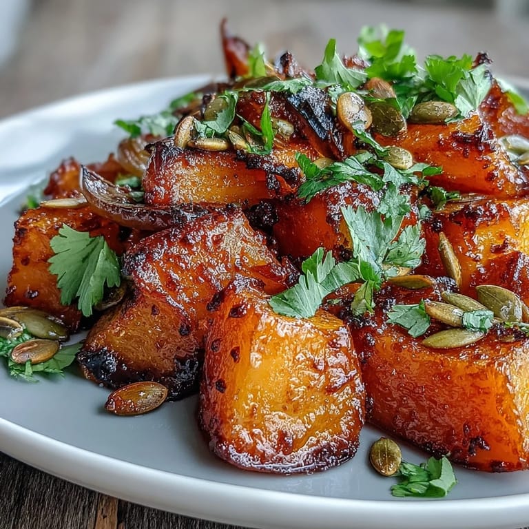 A comforting vegetarian dinner bowl featuring creamy roasted red kuri squash with a sweet and spicy maple glaze.