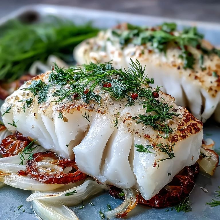 Flaky poached cod with fennel and orange, presented in a shallow bowl with fragrant broth, perfect for a light, healthy main course.