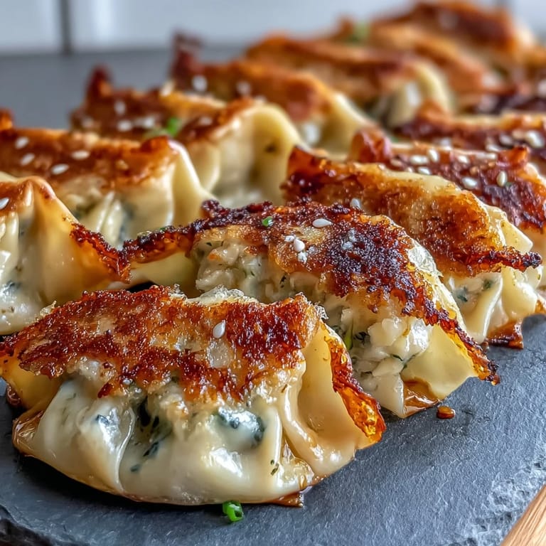 These Smashed Gyozas feature juicy pork and cabbage filling nestled in pan-fried wonton wrappers, perfectly crispy on the outside and tender inside.  