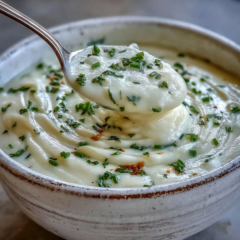 A bowl of velvety Potato Leek Soup, featuring tender Yukon Gold potatoes and soft, sliced leeks.