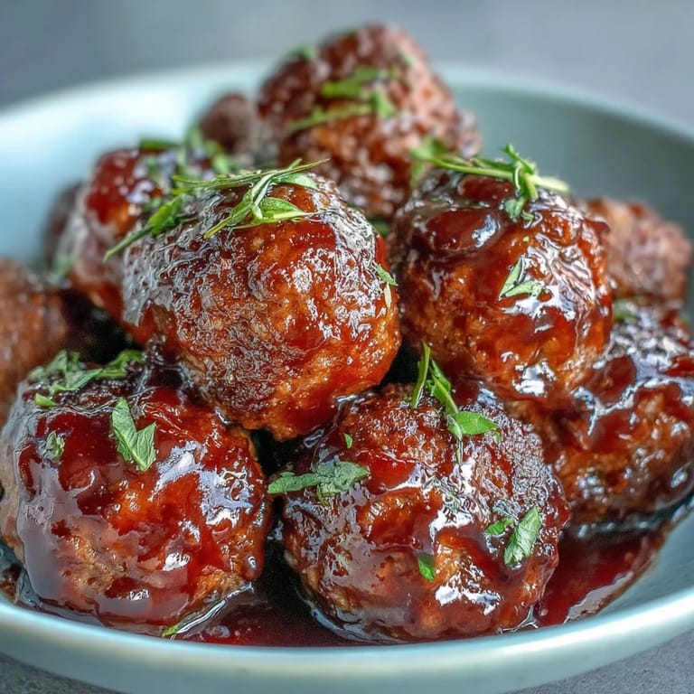Grape Jelly and Chili Sauce Meatballs are served hot with toothpicks on a rustic platter.