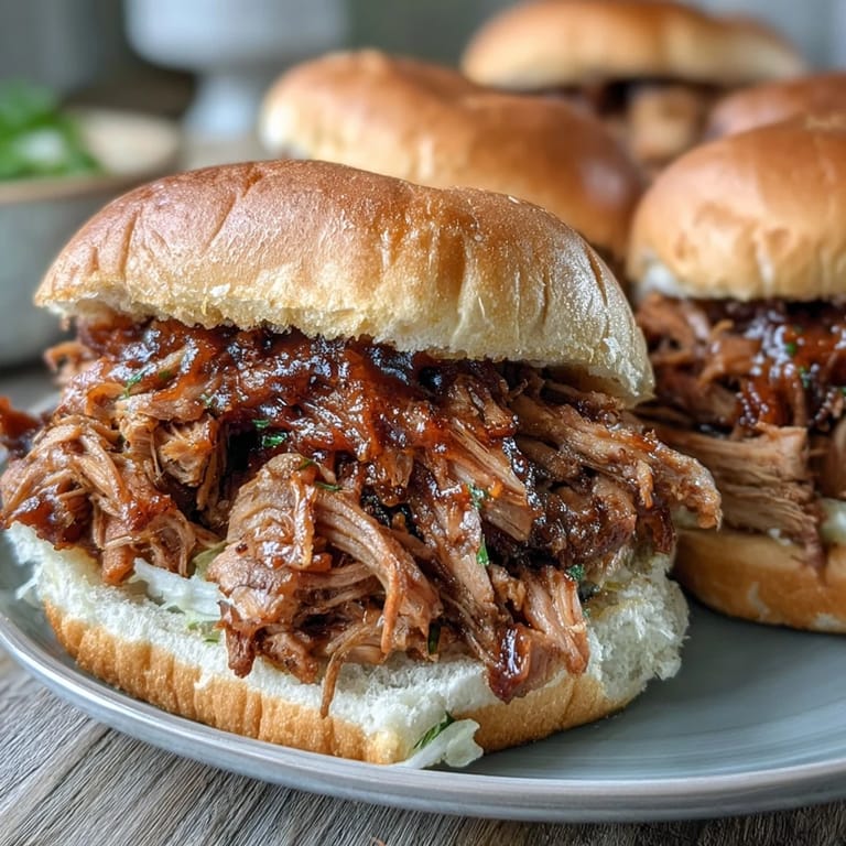 Steam rises from tender Applesauce Pulled Pork Sandwiches served on soft buns, capturing the rich, tangy aroma of the slow-cooked meal.