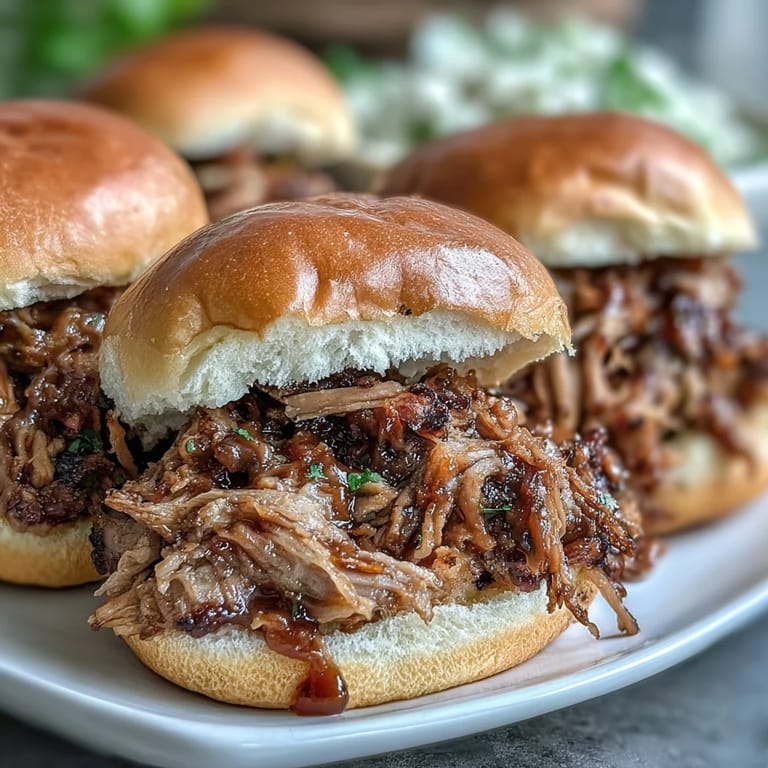 Close-up of saucy Applesauce Pulled Pork Sandwiches on a rustic plate, featuring juicy shredded meat and a dollop of creamy coleslaw.