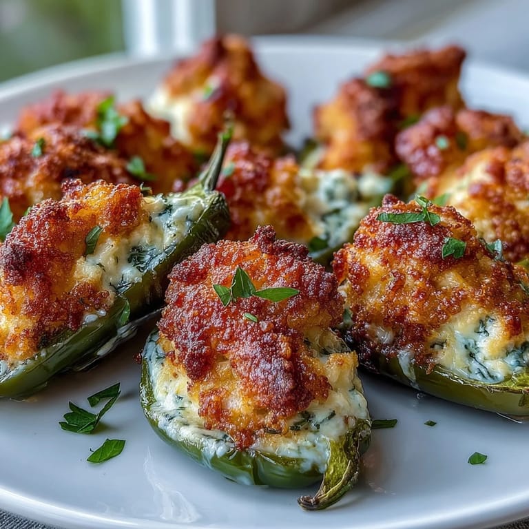 Freshly baked Cajun Crab Poppers topped with crispy panko, arranged near a bowl of dipping sauce.
