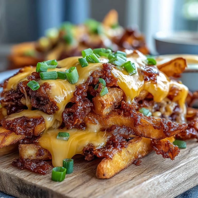 Hearty Cheesy BBQ Fries with Ranch Dip served on a platter, perfect for game day snacking.