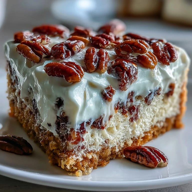 Layered dessert with sweet glaze, perfect for serving chilled at a family gathering with ice cream.