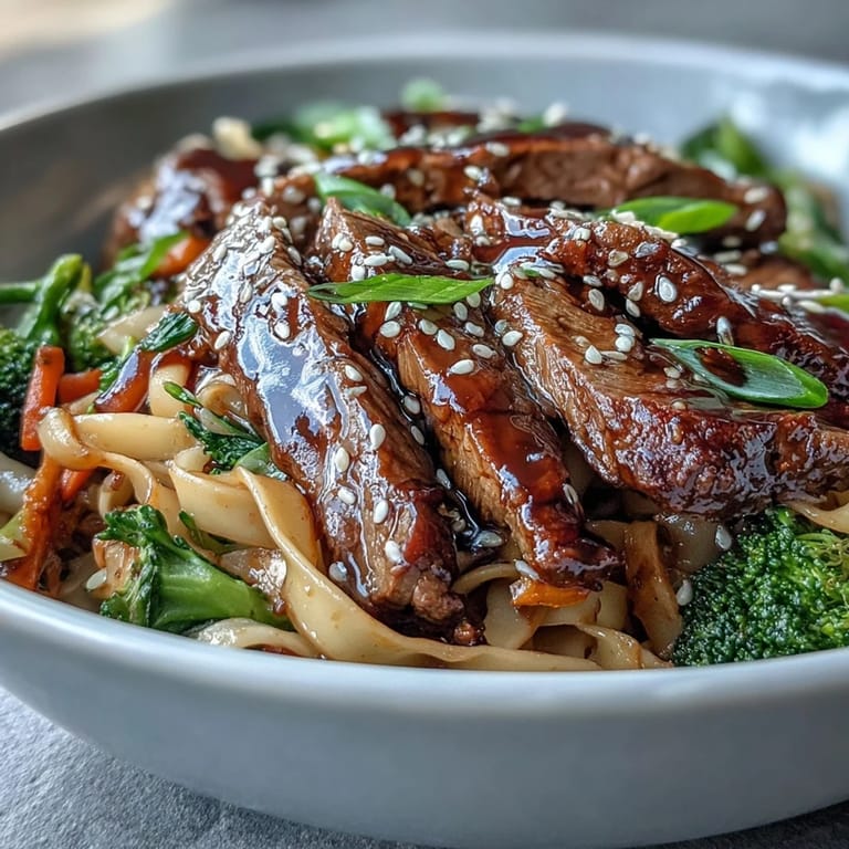 Garnished Korean Beef Noodles ready to serve for a comforting family dinner.