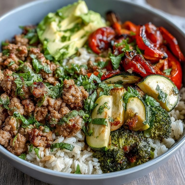 Savory Ground Turkey Bowl garnished with lime wedges and fresh parsley for color.