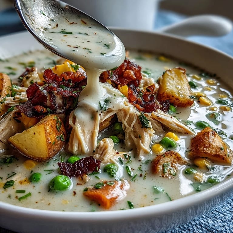 Slow cooker chicken pot pie soup served hot with a golden biscuit topping, perfect for a cozy family dinner.