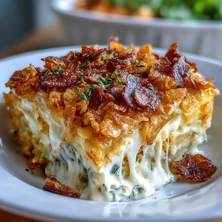 Golden, cheesy Hash Brown Casserole with crispy cornflake topping, perfect for a hearty Easter dinner side dish.