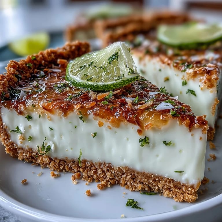 Tropical coconut lime tart with fresh lime zest, served chilled with creamy whipped topping.