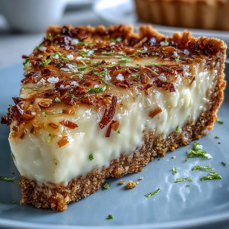 Zesty lime and sweet coconut filling in a buttery graham cracker crust, perfect for summer.