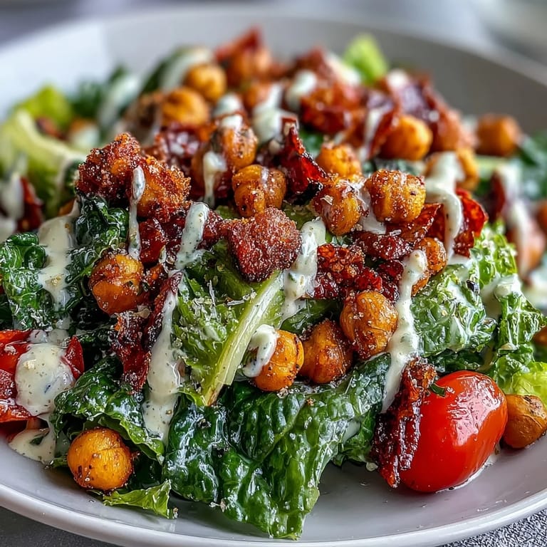 Freshly tossed Vegan Caesar Salad, brimming with vibrant romaine and seasoned croutons.