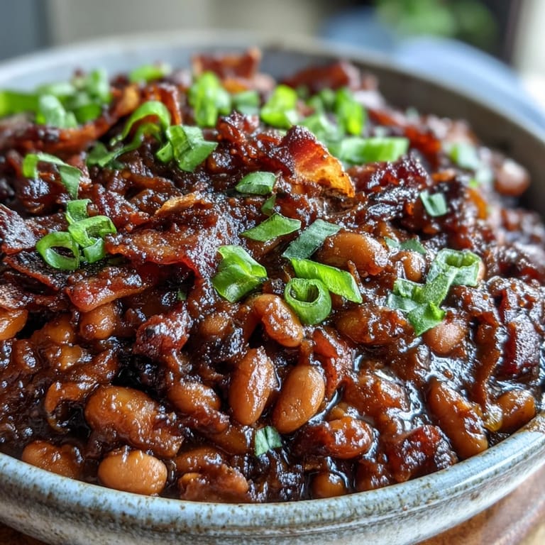 Juneteenth BBQ Baked Beans with Bacon and Molasses, a smoky-sweet soulful side.