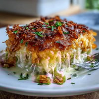 Cheesy Hash Brown Casserole with golden cornflake topping and bubbling cheese. A comforting, creamy Easter side dish.